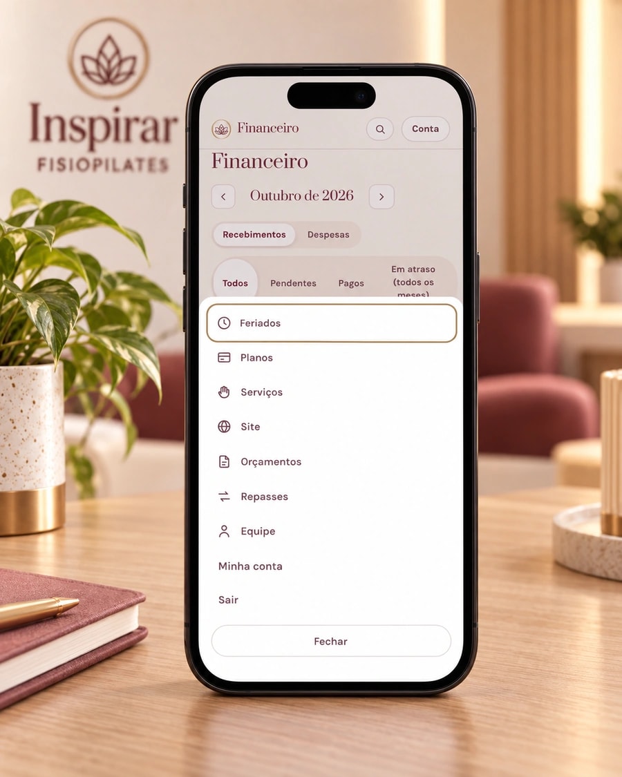 Menu do Inspirar no celular com acesso a planos, serviços e equipe